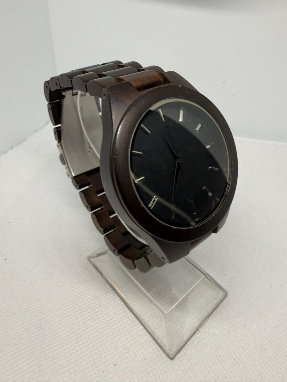 Men's 44mm Dark Sandalwood Wooden Watch Japanese Quartz Minimalist Baton Dial - Picture 8 of 11